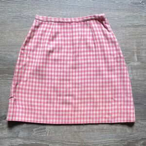 Vtg 60's Pink Gingham Plaid Woven Wool Mini Skirt Sz XS Talon Coquette Retro